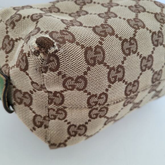 Gucci Logo Vintage Pouch Bag Clutch Zip Small Canvas Leather Beige Green Fair - Picture 5 of 11